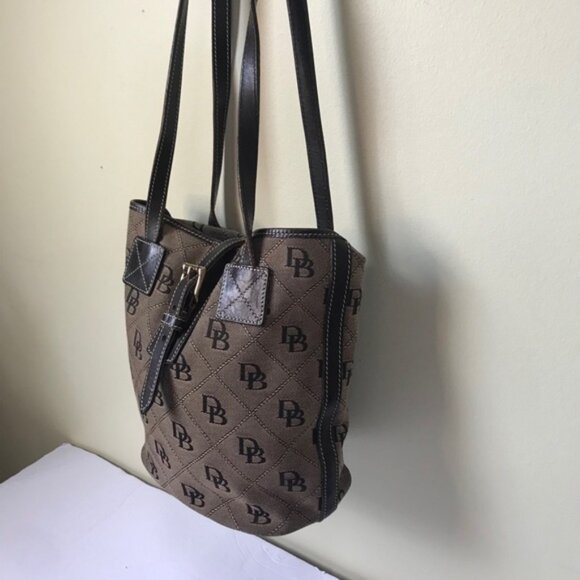 Dooney & Bourke Vintage Bucket Bag Leather Monogram Canvas Hobo Shoulder Purse - Picture 6 of 16